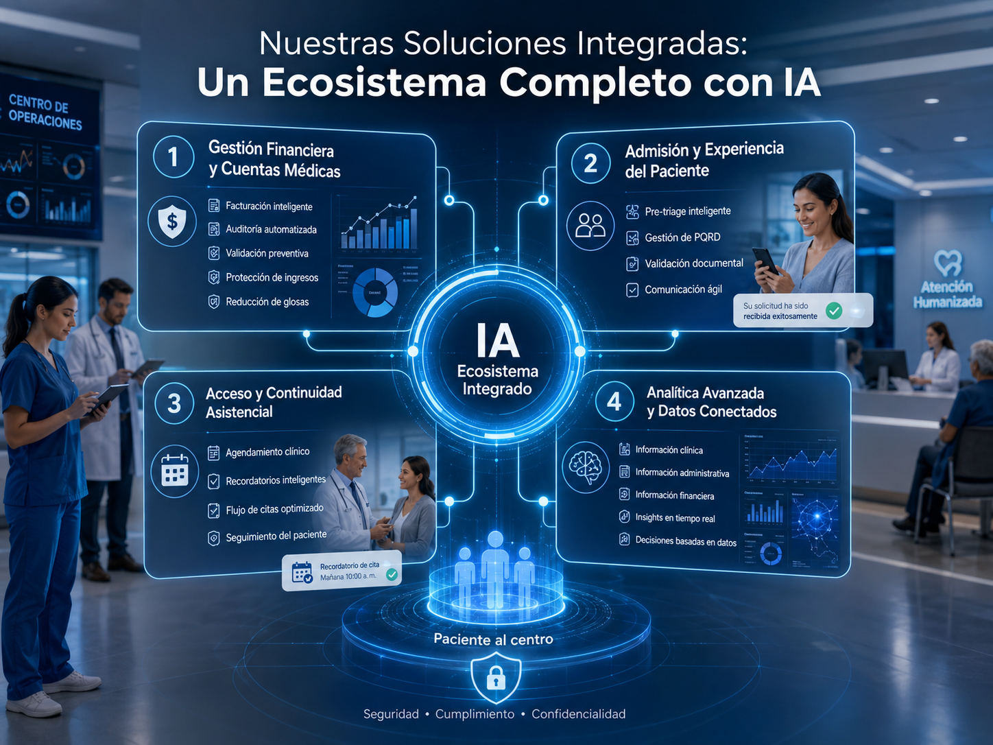 Nuahealth : Ecosistema de IA en salud que integra cuentas médicas, admisiones, agendamiento clínico y analítica avanzada para optimizar la operación hospitalaria. Nuahealth : Ecosistema de IA en salud que integra cuentas médicas, admisiones, agendamiento clínico y analítica avanzada para optimizar la operación hospitalaria.