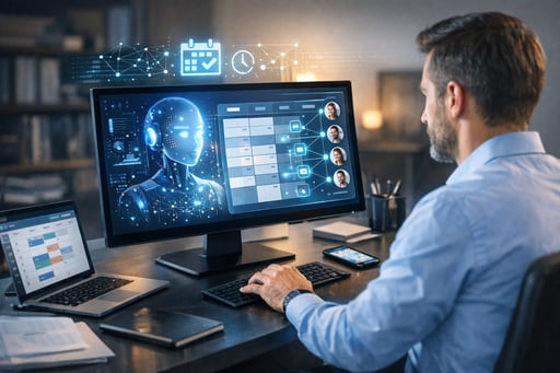 Profesional utilizando tecnología de inteligencia artificial para automatizar agendamiento de citas Profesional utilizando tecnología de inteligencia artificial para automatizar agendamiento de citas