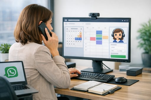 Profesional agendando una demo de Nua Talker WhatsApp en computadora